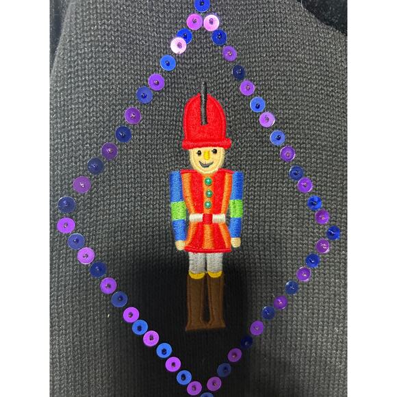 The Quacker Factory Cardigan Sweater 1X Black Nutcracker Sequin Holiday - Picture 3 of 11